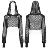 Stylish Trendy Punk Black Mesh Crop Top with Hood