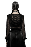 Stylish Trendy Punk Black Mesh Crop Top with Hood