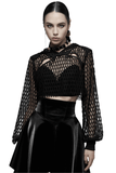 Stylish Trendy Punk Black Mesh Crop Top with Hood