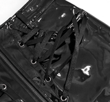 Stylish Vinyl Mini Skirt in Black Featuring Pockets