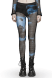 Stylish Women's Fishnet Mesh Leggings in Black-Blue