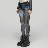 Stylish Women's Fishnet Mesh Leggings in Black-Blue