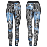 Stylish Women's Fishnet Mesh Leggings in Black-Blue