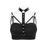 Sultry Black Bra for Women with Faux Leather Neck Strap