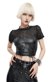 Sultry PU Leather Short-Sleeved Crop Top for Women