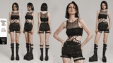 Sultry Sculpted Mesh Punk Bodysuit - Edgy Sophistication