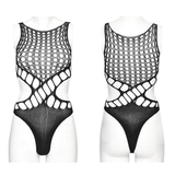 Sultry Sculpted Mesh Punk Bodysuit - Edgy Sophistication