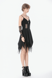 Sultry Zip-Front Dress with Fishnet Asymmetric Hems
