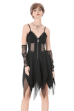Sultry Zip-Front Dress with Fishnet Asymmetric Hems