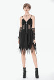 Sultry Zip-Front Dress with Fishnet Asymmetric Hems