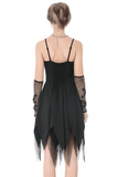 Sultry Zip-Front Dress with Fishnet Asymmetric Hems