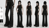 Tattered Punk Pants with Rose Detail and Split Legs