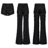 Tattered Punk Pants with Rose Detail and Split Legs