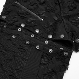 Tattered Punk Pants with Rose Detail and Split Legs