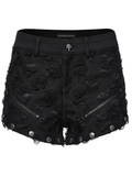 Tattered Punk Pants with Rose Detail and Split Legs