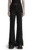 Tattered Punk Pants with Rose Detail and Split Legs