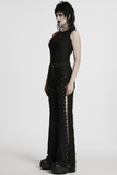 Tattered Punk Pants with Rose Detail and Split Legs