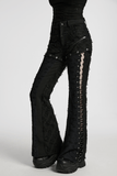 Tattered Punk Pants with Rose Detail and Split Legs