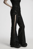 Tattered Punk Pants with Rose Detail and Split Legs