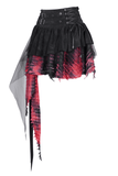 Bold asymmetrical gothic skirt in black and red with lace and tulle for alternative fashion.