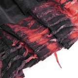 Close-up of a tiered asymmetrical gothic skirt showing black and red layered tulle. Perfect for alternative fashion lovers.