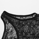 Transparent Black Lace Bodysuit with Spiderweb Pattern