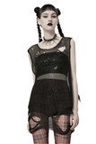 Trendy Gothic Punk Black Ripped Sleeveless Top