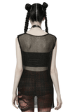 Trendy Gothic Punk Black Ripped Sleeveless Top