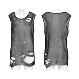 Trendy Gothic Punk Black Ripped Sleeveless Top