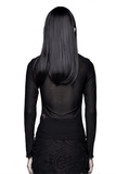 Trendy Lady's Gothic Black Mesh Long Sleeve Top