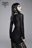 Trendy Lady's Gothic Black Mesh Long Sleeve Top