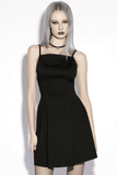 Trendy Noir Gothic Riveted Banded A-Line Short Gown