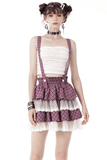 Trendy Pink Kawaii Pleated Skirt with Delicate Lace Details