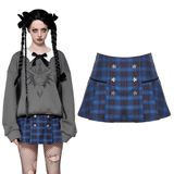 Trendy Plaid Skirt with Star-Embellished Button Details