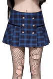 Trendy Plaid Skirt with Star-Embellished Button Details