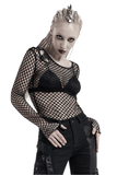 Trendy Punk Mesh Top in Black with Buckle Accents