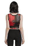 Trendy Red and Black Tie-Dye Mesh Crop Tank