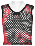 Trendy Red and Black Tie-Dye Mesh Crop Tank