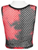 Trendy Red and Black Tie-Dye Mesh Crop Tank