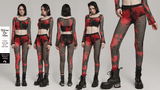 Trendy Red-Black Fishnet Mesh Leggings with a Punk Vibe