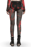 Trendy Red-Black Fishnet Mesh Leggings with a Punk Vibe