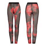 Trendy Red-Black Fishnet Mesh Leggings with a Punk Vibe