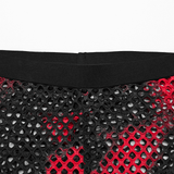 Trendy Red-Black Fishnet Mesh Leggings with a Punk Vibe