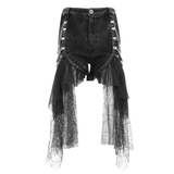 Tulle-Layered Gothic Shorts with Chain Accents