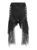 Tulle-Layered Gothic Shorts with Chain Accents