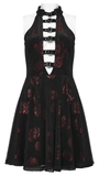 Velvet Goth Dress with Rose Print and Buckle Accents