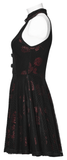 Velvet Goth Dress with Rose Print and Buckle Accents