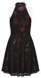 Velvet Goth Dress with Rose Print and Buckle Accents