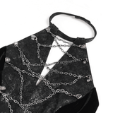 Velvet Gothic Maxi Dress with Chains and Halter Neck