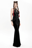 Velvet Gothic Maxi Dress with Chains and Halter Neck